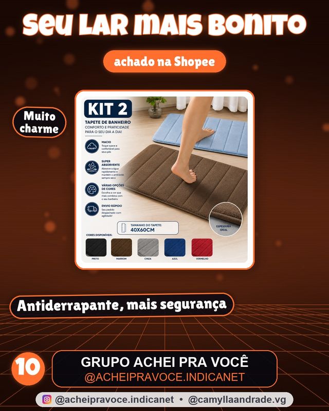 Kit com 2 Tapete Antiderrapante Absorvente Banheiro Quarto Macio Soft Secagem Rapida 60x40