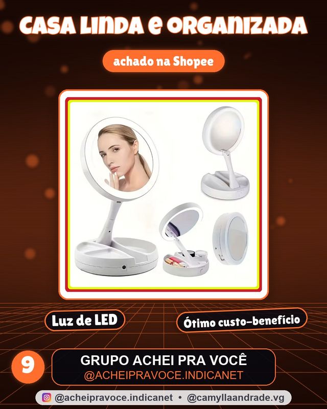 Espelho com Led De Mesa Com Aumento 10x Led luz Dobravel Para Maquiagem Pronta Entrega