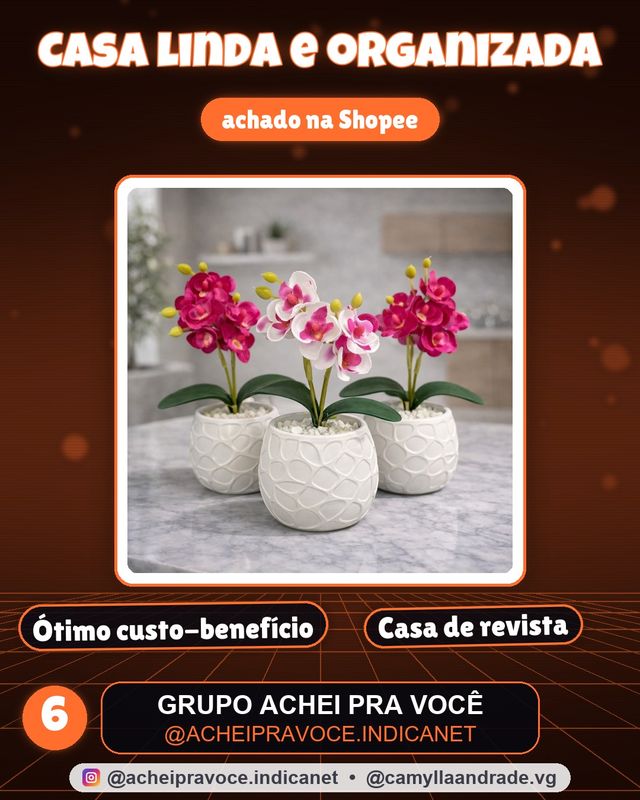 Vasos Decorativos com Orquídea Artificial em Gesso Cerâmico Branco para Sala, Escritório, Casa, Apartamento Decoração