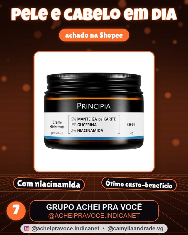 Creme Hidratante Facial 5% Manteiga de Karité + 5% Glicerina + 2% Niacinamida CH-01Principia - 50g
