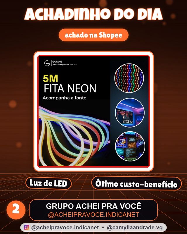 Fita de LED Mangueira Neon 5 Metros IP65 Flexível Com ou Sem Fonte | 8 Cores