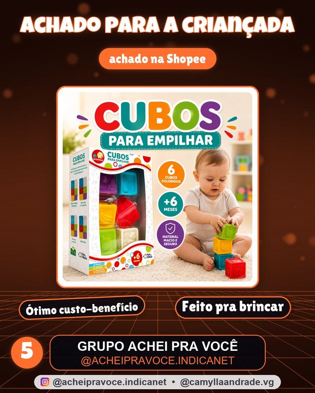 Cubo de Empilhar Brinquedo Educativo Didático Bebê Infantil +6 Meses Blocos Coloridos Pais e Filhos