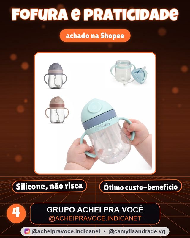 Copo de Transição Infantil personalizado 350 ml pegador duplo tampa de proteção canudo de silicone