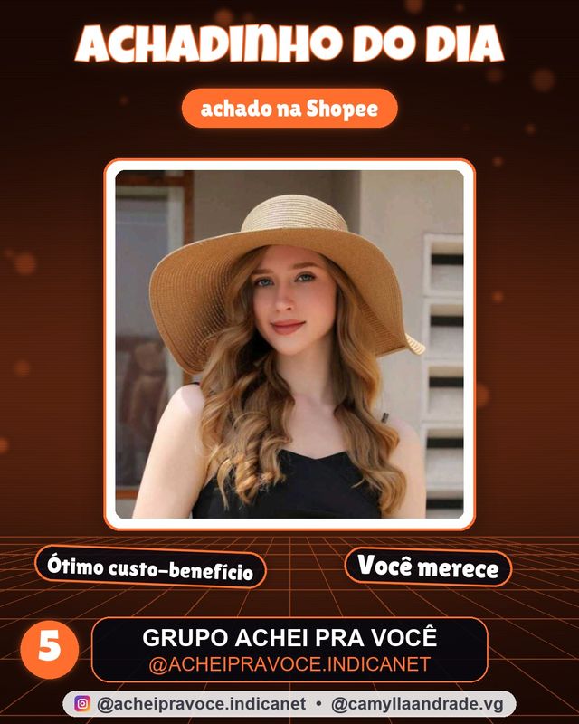 Chapéu Feminino Praia Sol Aba Larga Palha Flexível Moda Verão
