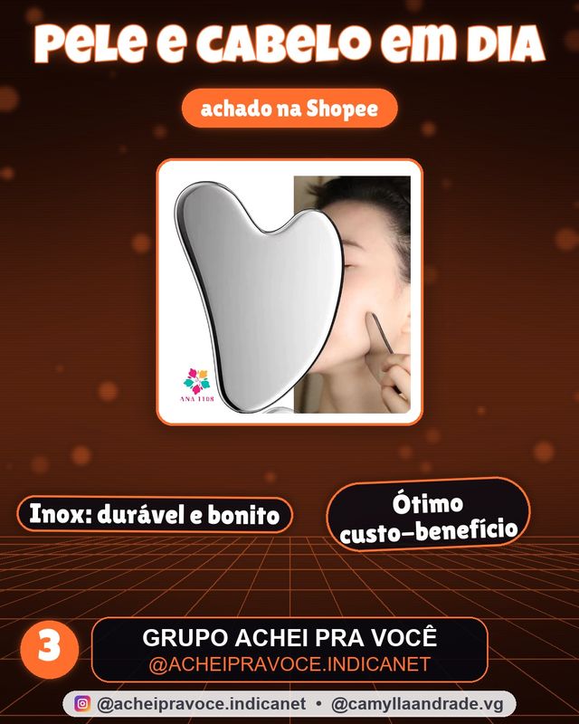 ANA 1108 Massageador Facial e Corporal Aço Inox Gua Sha Raspagem Skincare Rosto Relaxamento SPA Lifting Facial