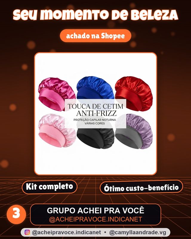 Kit 3 Toucas de Cetim com Faixa Larga Elástica Anti Frizz Para Dormir Protege Cabelo Cacheado Crespo Ondulado