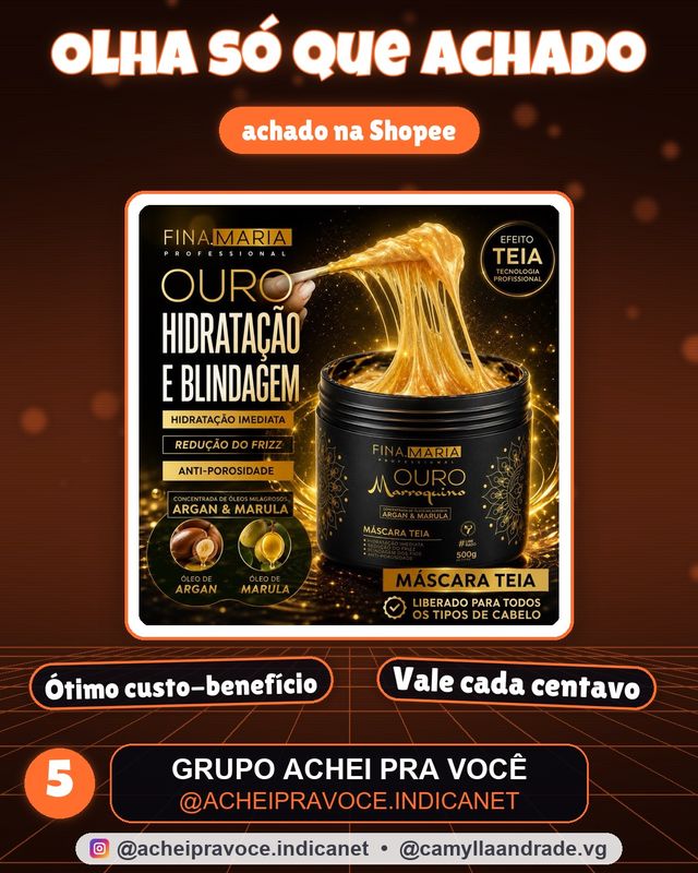 Ultra hidratação efeito teia com óleos marroquinos - ouro marroquino - fina maria profissional