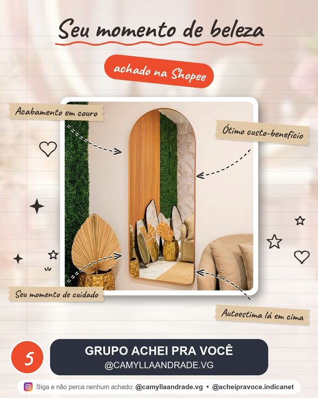 Espelho Oval Base Reta Corpo inteiro Moldura de Couro Madri Quarto Sala Salão Loja