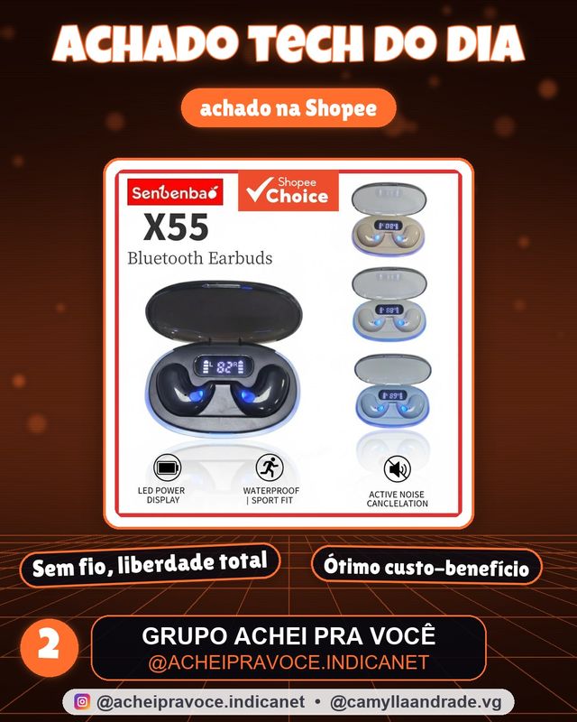 Senbenbao X55 Fones De Ouvido TWS Sono Sem Fio Bluetooth Display Led Alta Fidelidade Estéreo Cancelamento Ruído À Prova