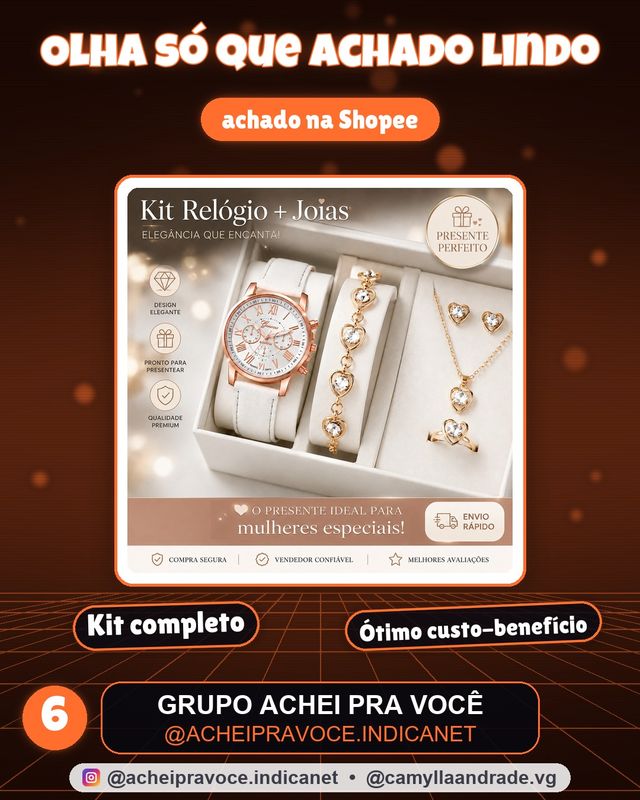 Conjunto de relógio e joias,  Kit's  podem   conter  colar, pulseira, brincos e anel(NÃO ACOMPANHA CAIXA)
