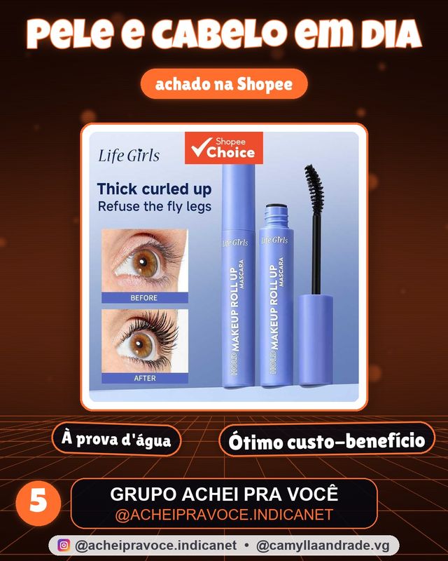 Life Girls Máscara de Cílios à Prova d'Água, à Prova de Manchas & Curvadora para Cílios Volumosos e Naturais, Com Base