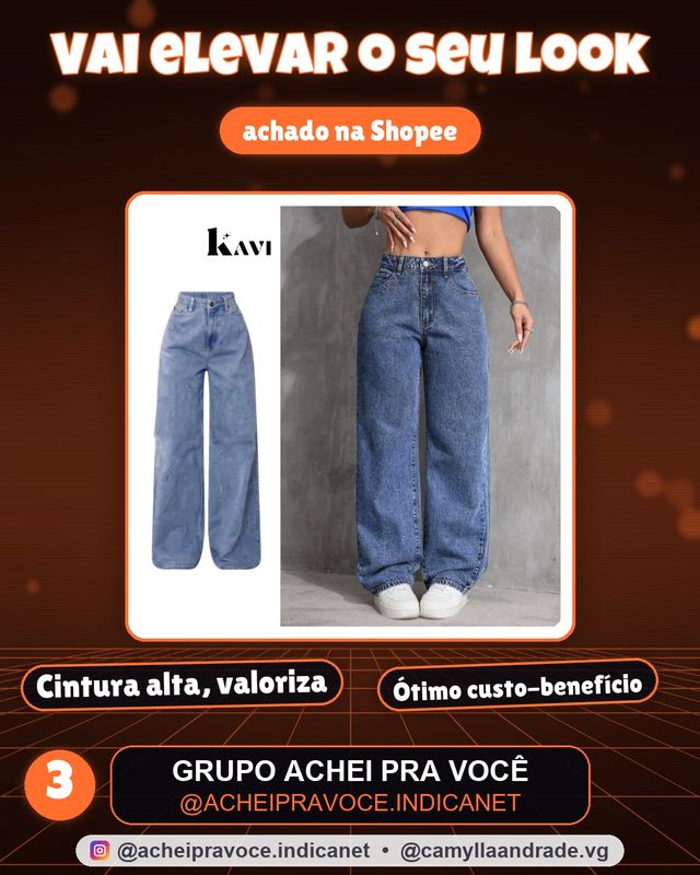 Calça Wide Leg Jeans Feminina Cintura Alta Pantalona
