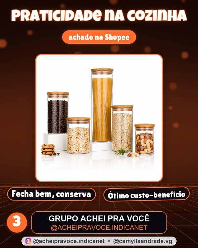 Kit Potes Mantimentos Vidro Herméticos Com Tampa Bambu Alta Resistência Epsilon Transparente