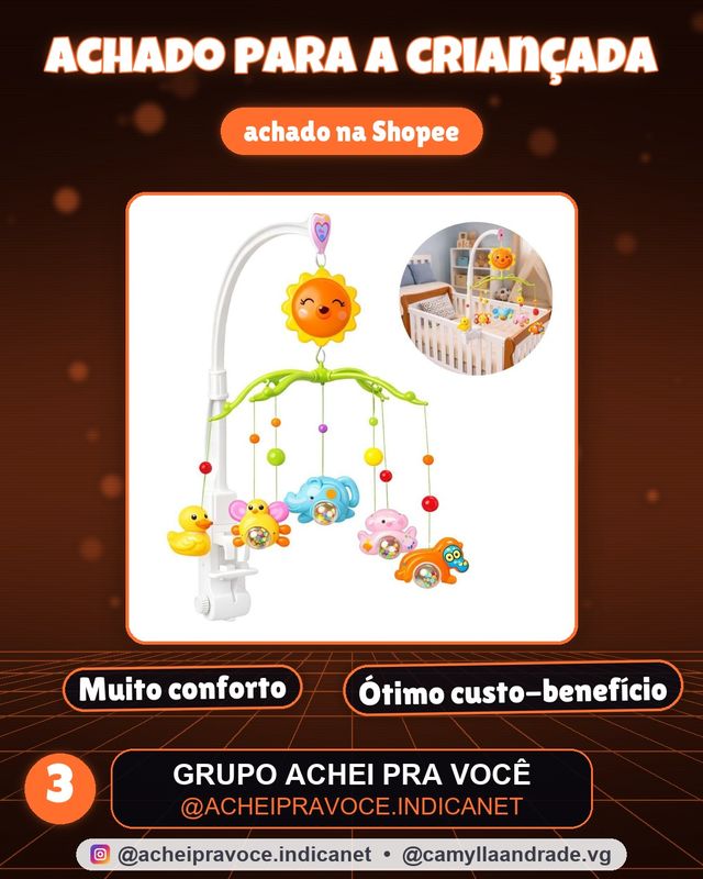 Móbile Berço Bebê Conforto Musical Giratório Relaxante Com Música