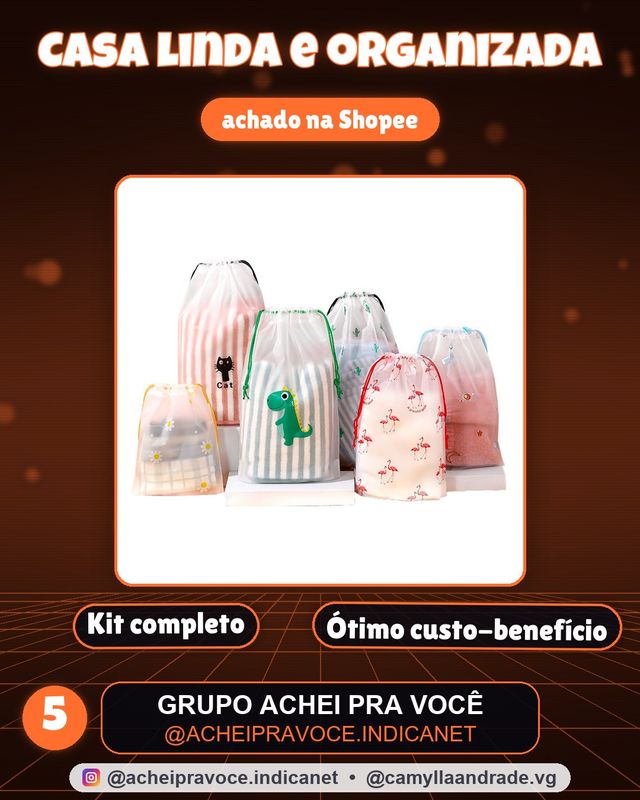 Kit 5 Sacos Organizador Mala Bolsa Maternidade Reutilizáveis Viagem Presente Multiuso