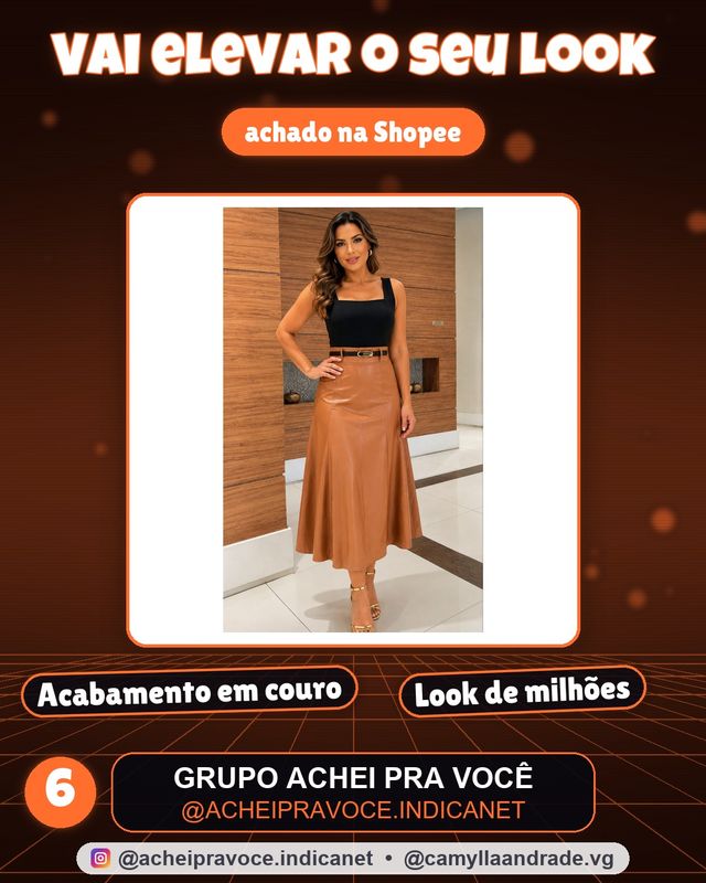 Saia Midi Feminino Evase Gode Couro Fake Moda Evangelica Cintura Alta Moderno