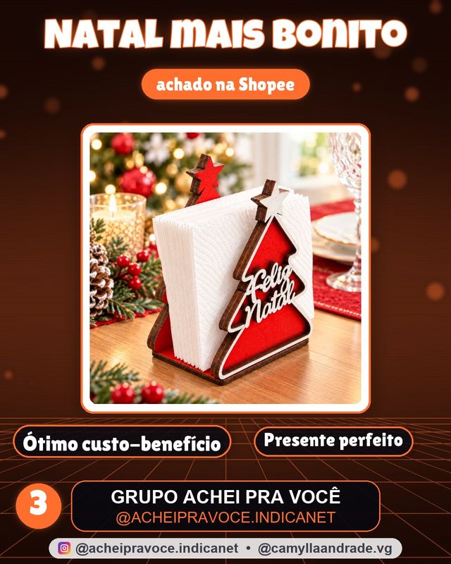 Porta Guardanapo de Mesa Natal MDF Árvore de Natal Decoração Natalina Enfeite para Ceia