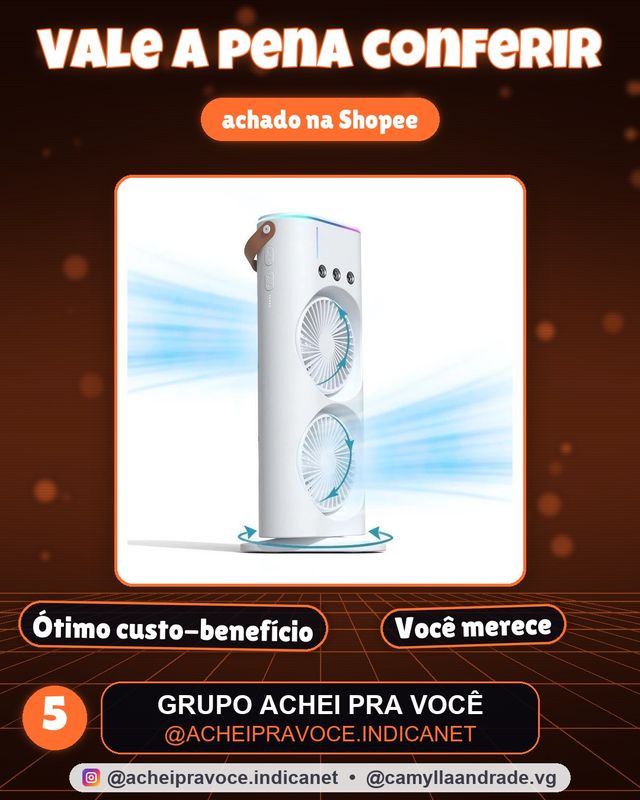 MINI Refrigerador De Ar Ventilador Umidificador Dupla Giratório+rgb Camada Ventilador Climatizador Ar C/ Reservatório