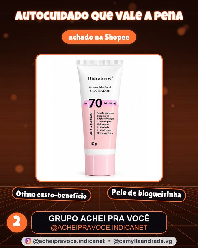 Hidrabene Protetor Solar Clareador Facial 70 FPS