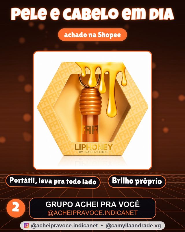 Gloss Labial Hidratante LIPHONEY  Efeito Glow Brilho Natural Mel Portátil Lip Oil