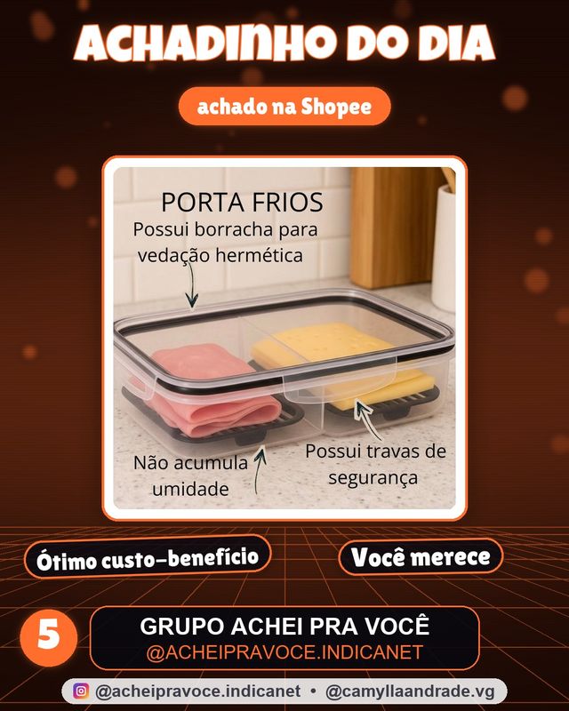 Porta Frios Duplo Preto para Presunto e Queijo Com Fundo Removível Para Conservar e Organizar a Geladeira Hermetico