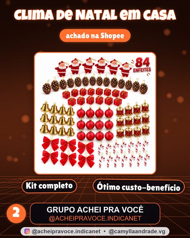 Kit 84/42 Enfeites Decoração Para Arvore De Natal Bolinha Tambor Papai Noel Laços Presente Bengala Pendentes Natalina