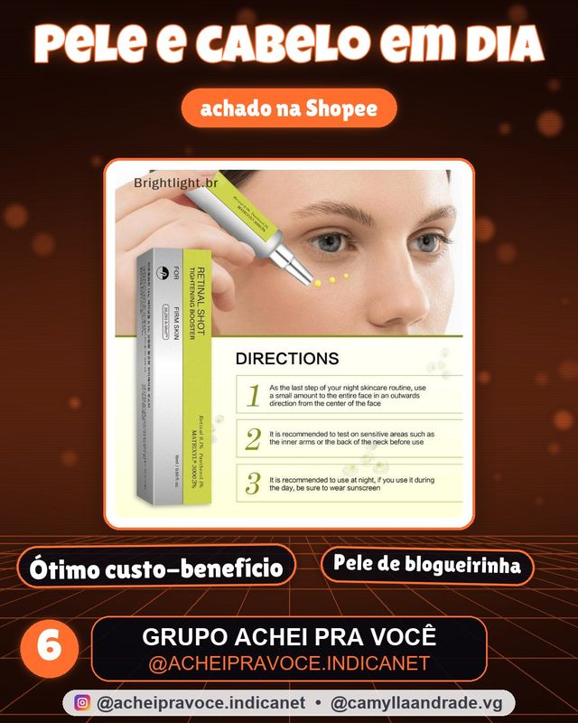 Sérum Facial Retinal Shot Tightening Booster 15ml Produto Coreano, Hidratação e Manutenção da Firmeza da Pele