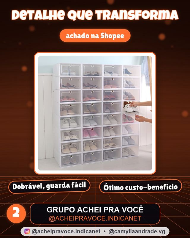 Caixa Organizadora de Sapato Empilhável Transparente Com Tampa Flip Sapateira Kit Dobrável para Tênis e Closet