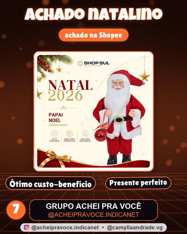 Papai Noel Decorativo em Tecido 30cm Decoração de Natal Shopsul