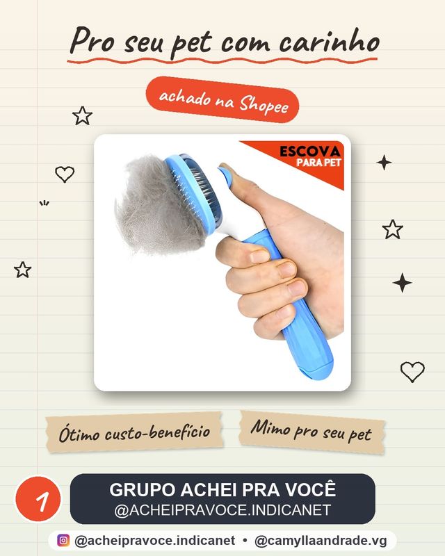 Escova Removedora Rasqueadeira Tira Pelos Mortos - Pet, Animais, Gato - BNVT