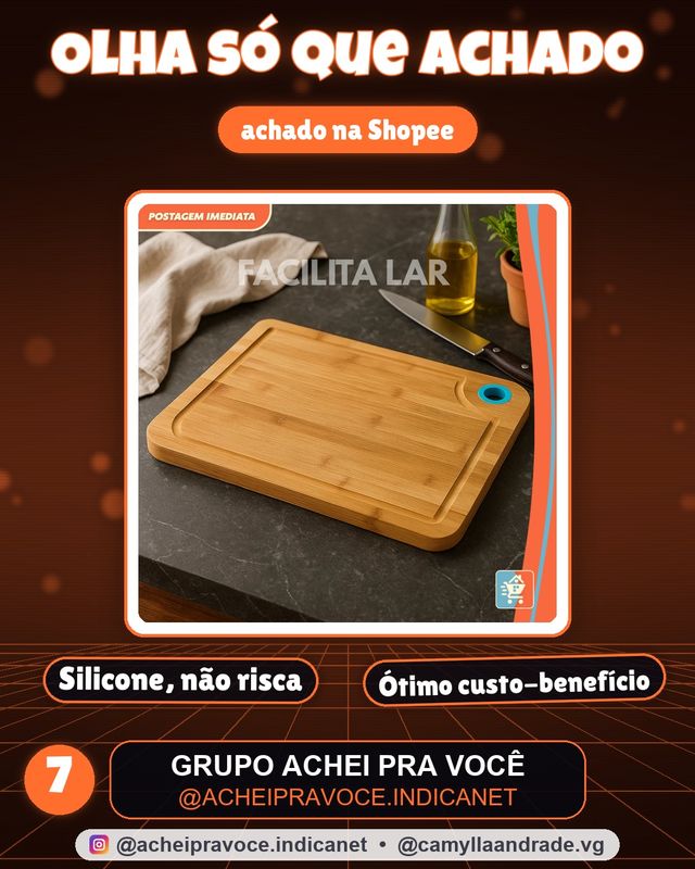 Tábua de Corte em Bambu Com Alça de Silicone 37x27cm ENVIO IMEDIATO