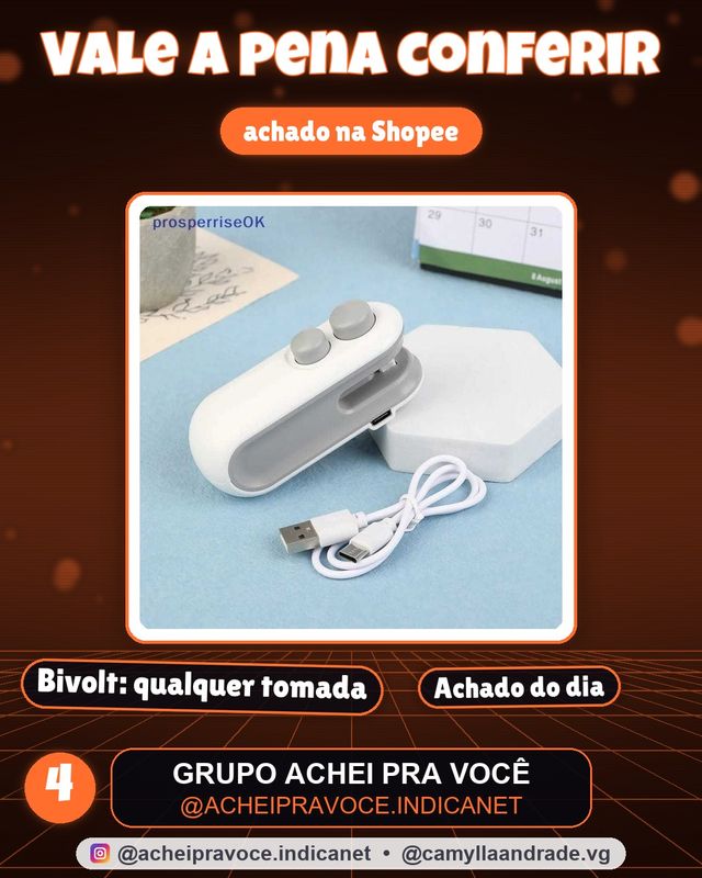 Mini Máquina Seladora De Embalagem 2 em 1 Recarregável 5v Bivolt