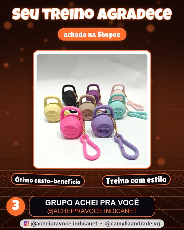 Chaveiro + mosquetão Mini Kettlebell Porta Suplemento rosqueável Creatina Whey Academia Porta comprimidos