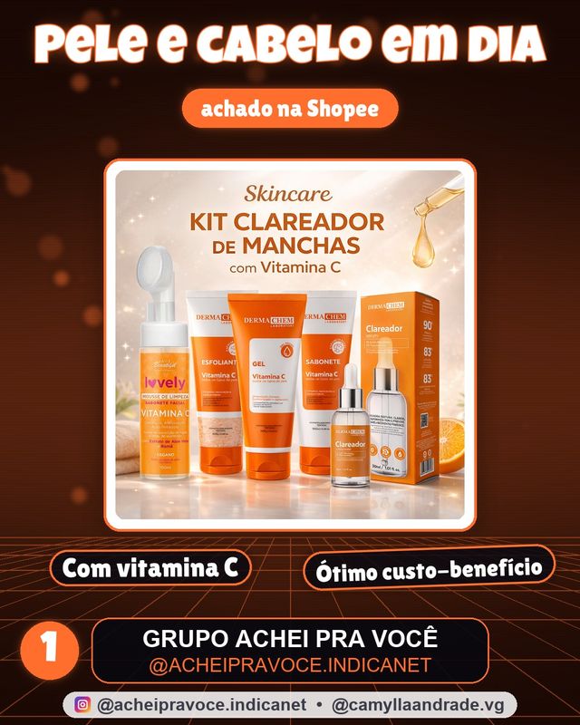 Skincare Vitamina C Dermachem serum clareador sabonete esfoliante mousse de limpeza
